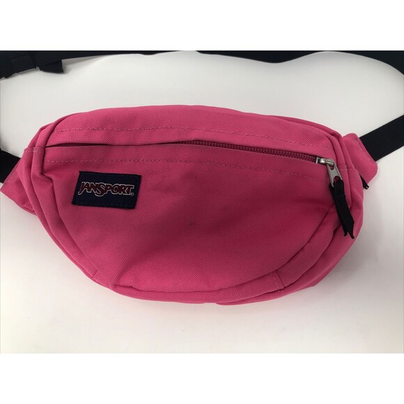 Jansport Neon Pink Canvas Full Zip Fanny Pack Adjustable Waist 2 Pocket Y2K 90s - Picture 2 of 9